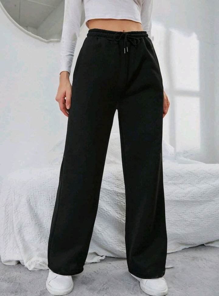 Damen nan High‑Waist Wide‑Leg Jogginghose mit elastischem Komfortbund, Kordelzug und tiefen Eingrifftaschen Drune