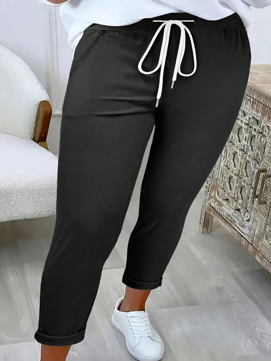 Damen Schmale Jogginghose mit hohem Komfortbund, Kordelzug und schmalem Knöchelabschluss Drune
