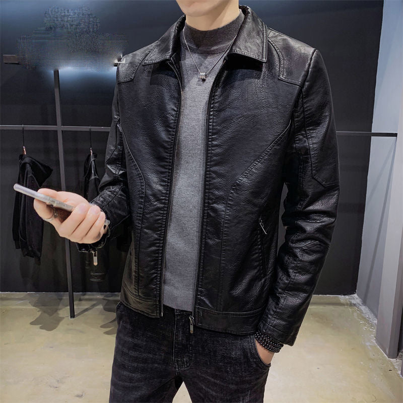 Herren Minimalistisches Lederoptik-Zip-Blouson mit ergonomischen Nahtlinien und Hemdkragen Drune