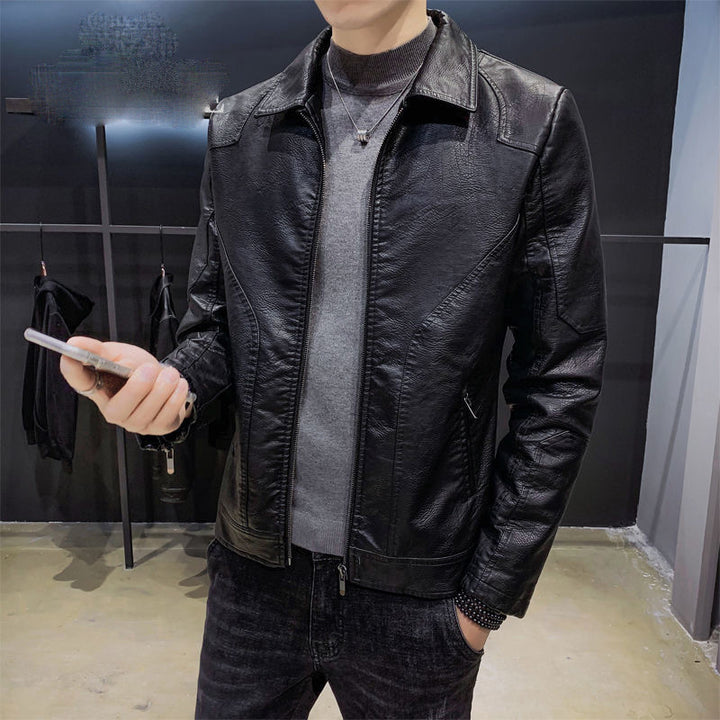 Herren Minimalistisches Lederoptik-Zip-Blouson mit ergonomischen Nahtlinien und Hemdkragen Drune