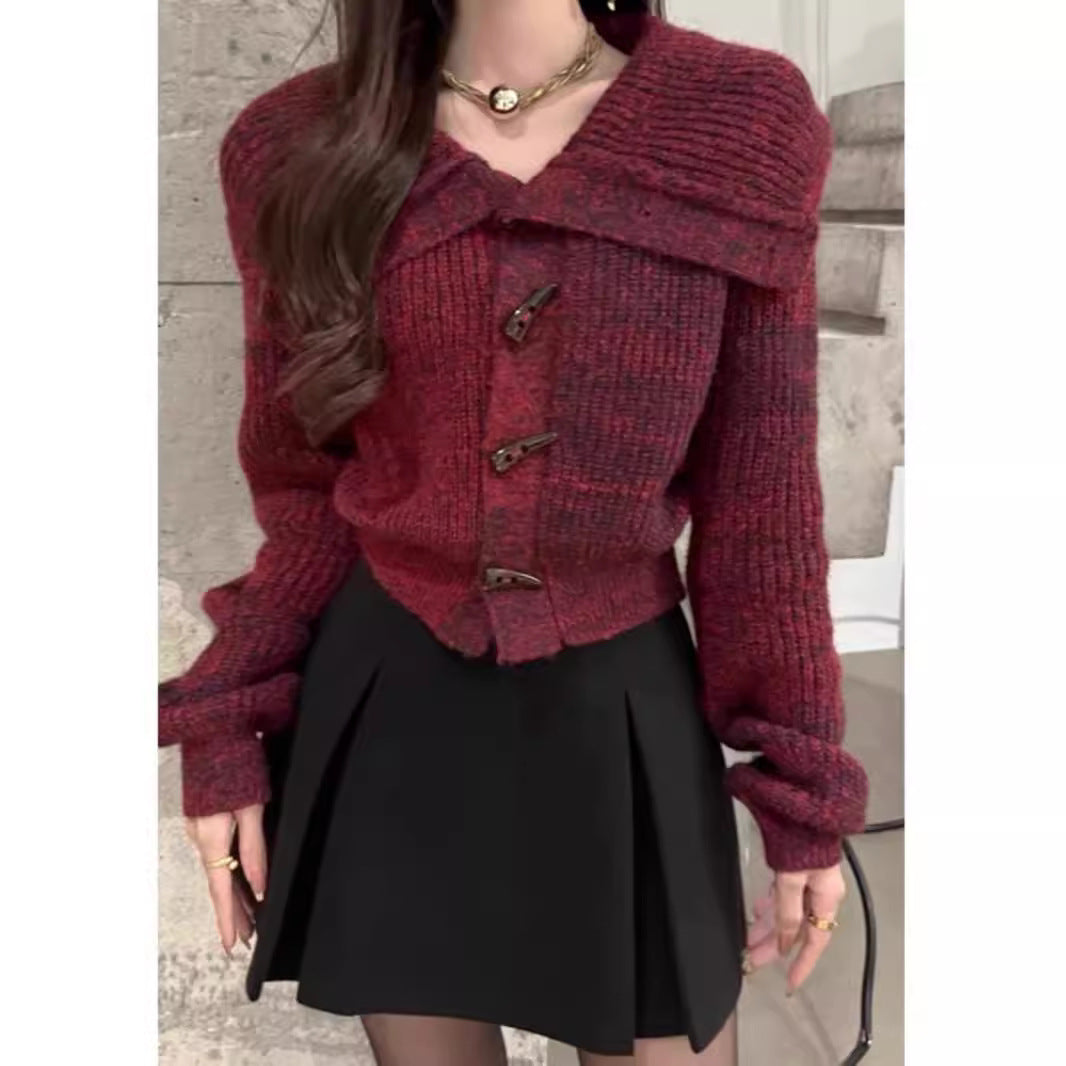 Damen Strickjacke mit modischem Kragen und Drehverschluss Drune