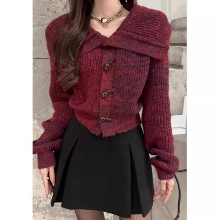 Damen Strickjacke mit modischem Kragen und Drehverschluss Drune