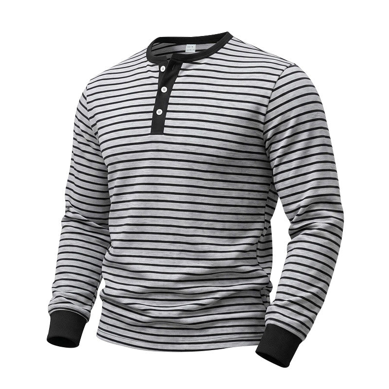 Herren Gestreiftes Langarm-Henleyshirt aus Baumwolljersey mit Knopfleiste Drune