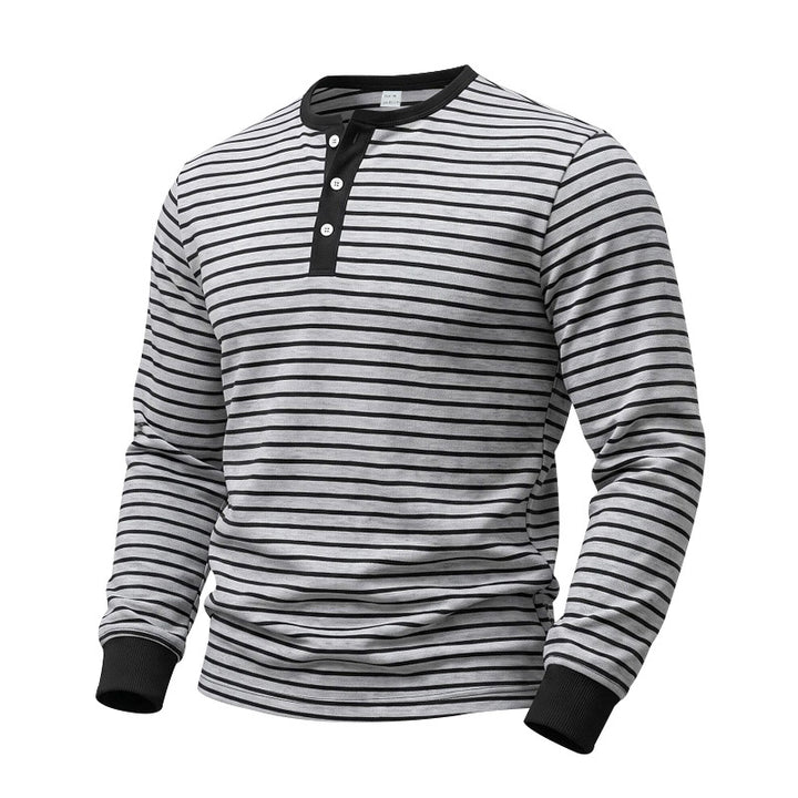 Herren Gestreiftes Langarm-Henleyshirt aus Baumwolljersey mit Knopfleiste Drune
