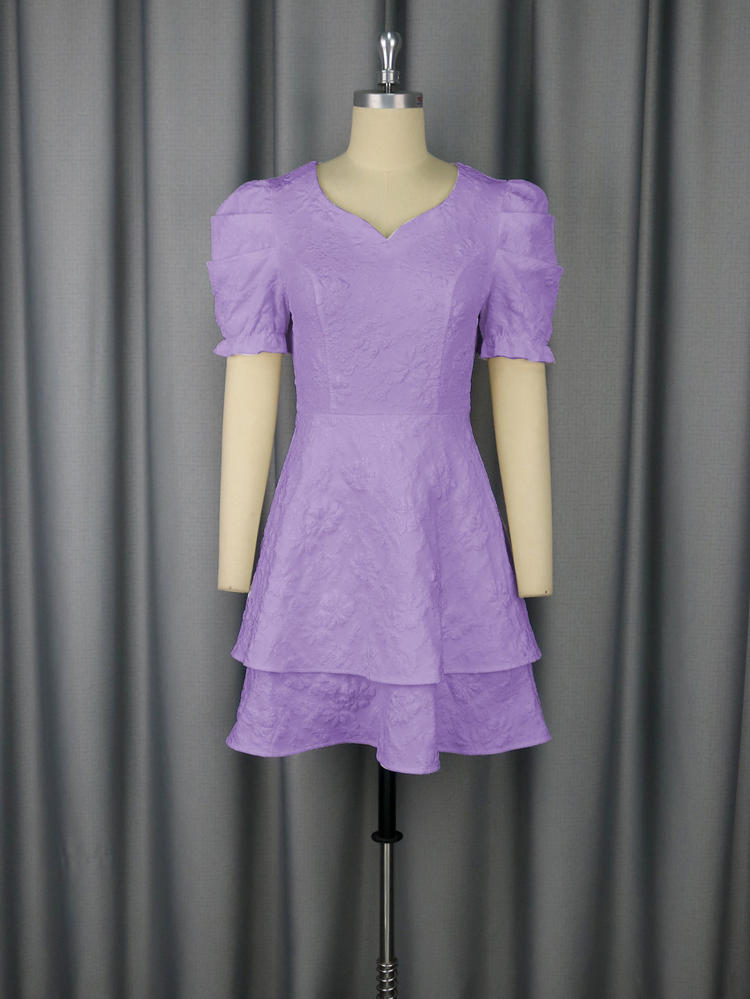 Damen romantisches Kurzarmkleid mit gestuftem Rock Drune