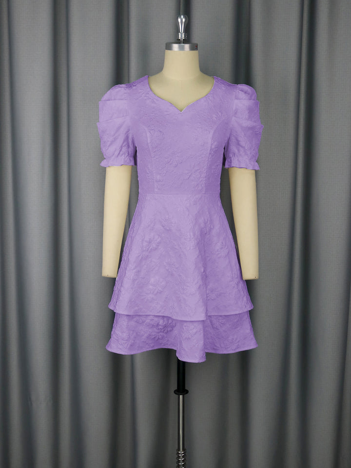 Damen romantisches Kurzarmkleid mit gestuftem Rock Drune