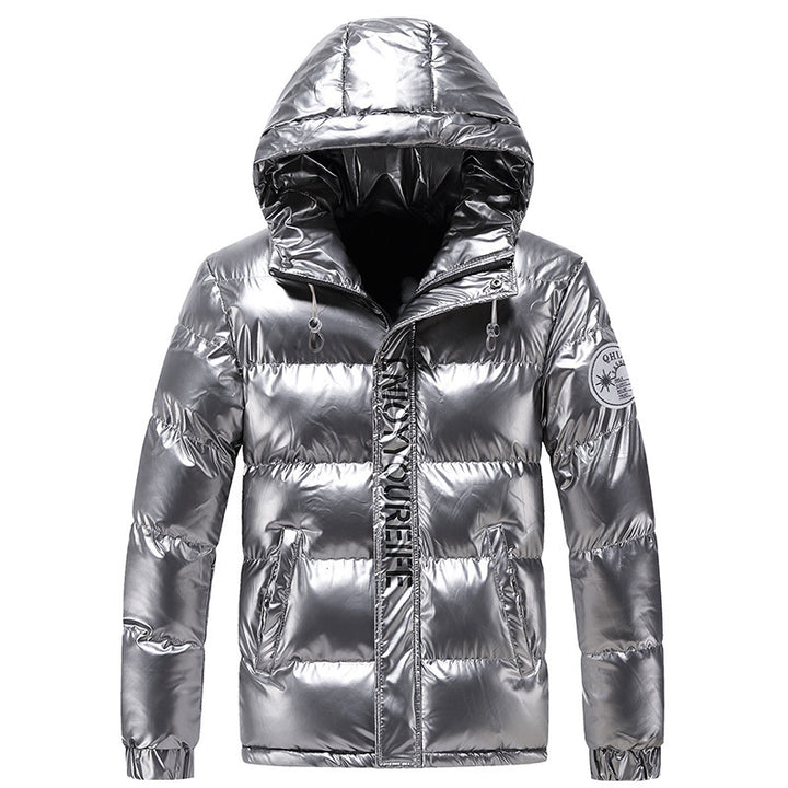 Herren glänzende gesteppte Thermo-Kapuzenjacke mit Metallic-Finish und wärmender Isolierung Drune