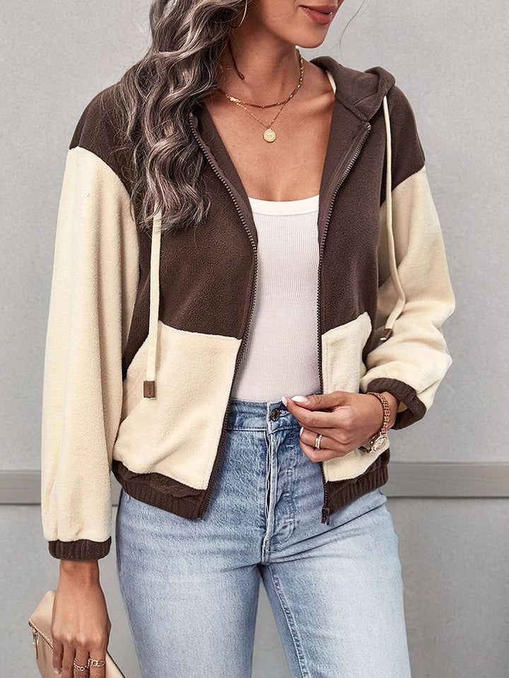 Damen Modischer Fleecejacke mit Kapuze Drune