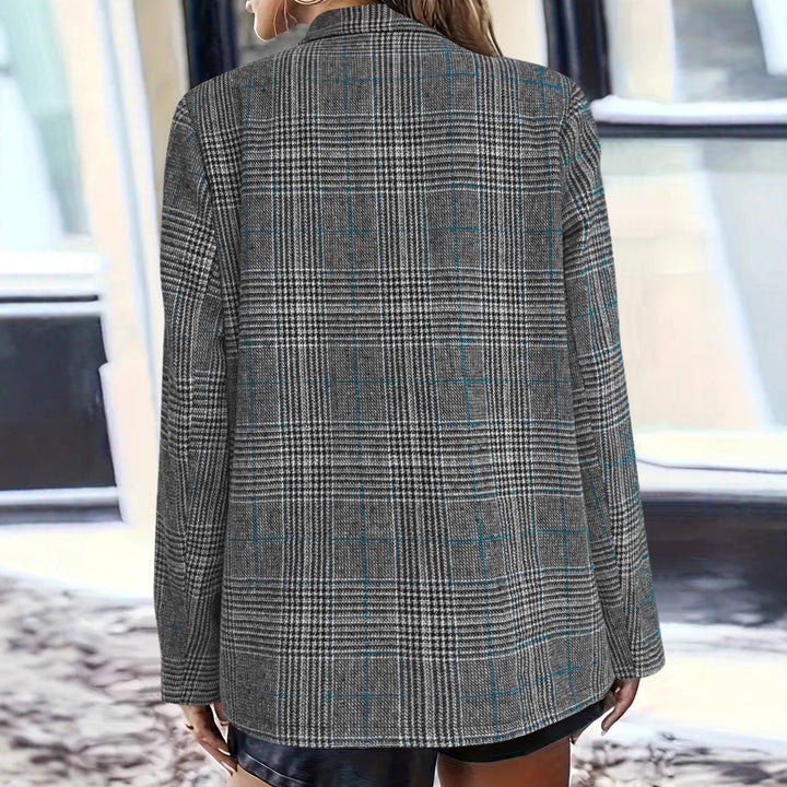 Damen Lockerer Glencheck-Blazer mit Reverskragen, Pattentaschen und Ein-Knopf-Verschluss Drune