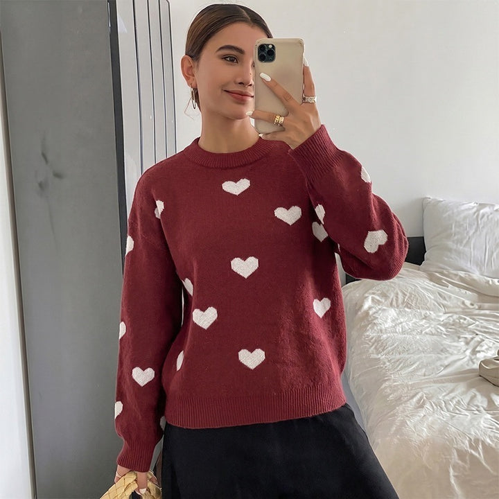 Damen Rundhals‑Strickpullover mit Herz‑Jacquard und lässiger Oversize‑Passform Drune