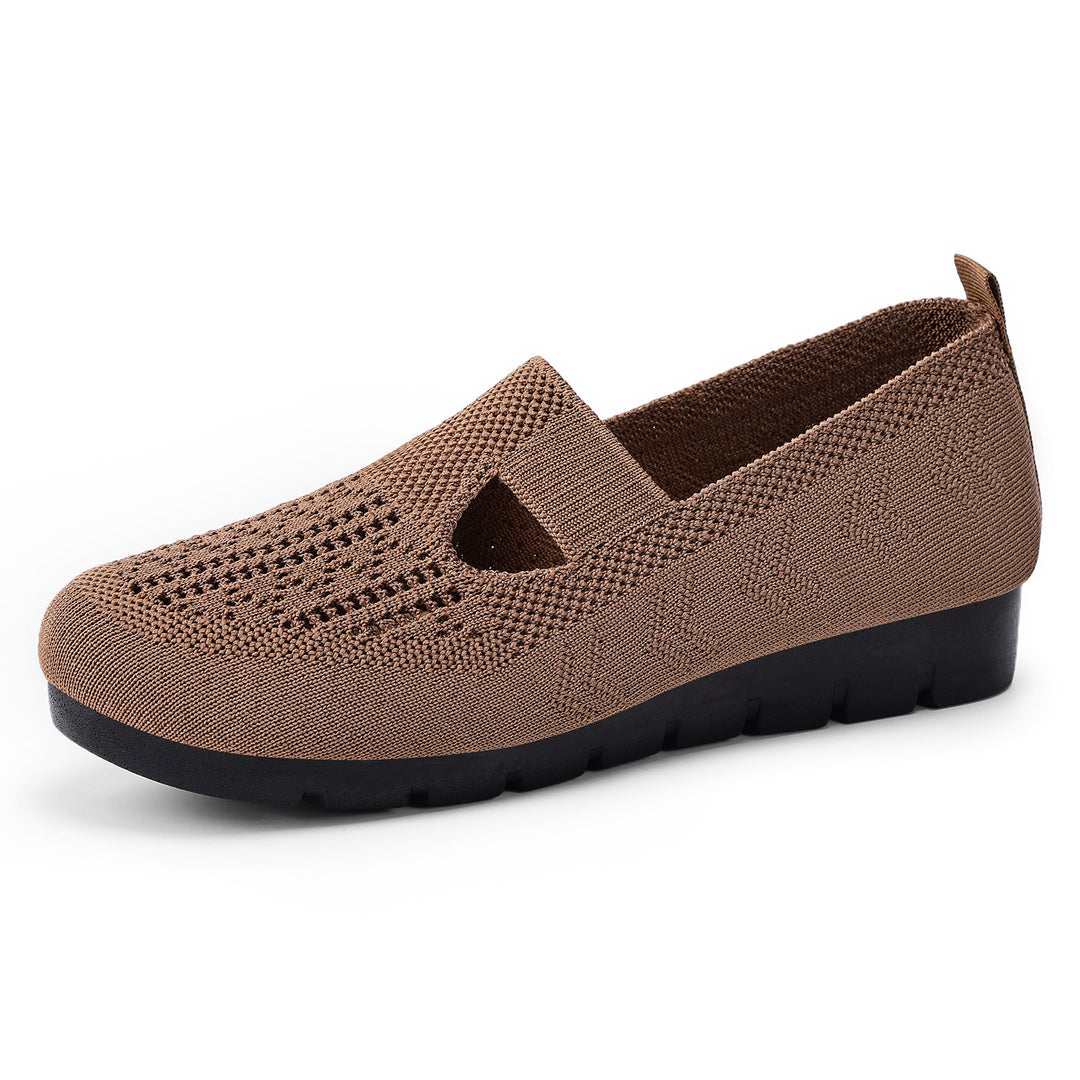 Damen nan atmungsaktiver gestrickter Mary-Jane-Slipper mit elastischem Riemen und rutschfester Keilsohle Drune