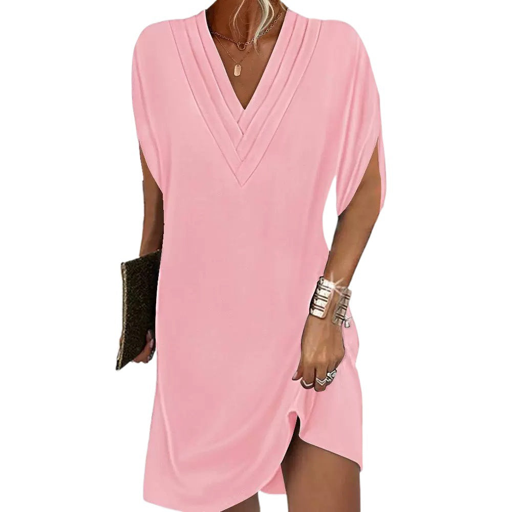 Damen V-Ausschnitt Minikleid mit lockerem Schnitt Drune