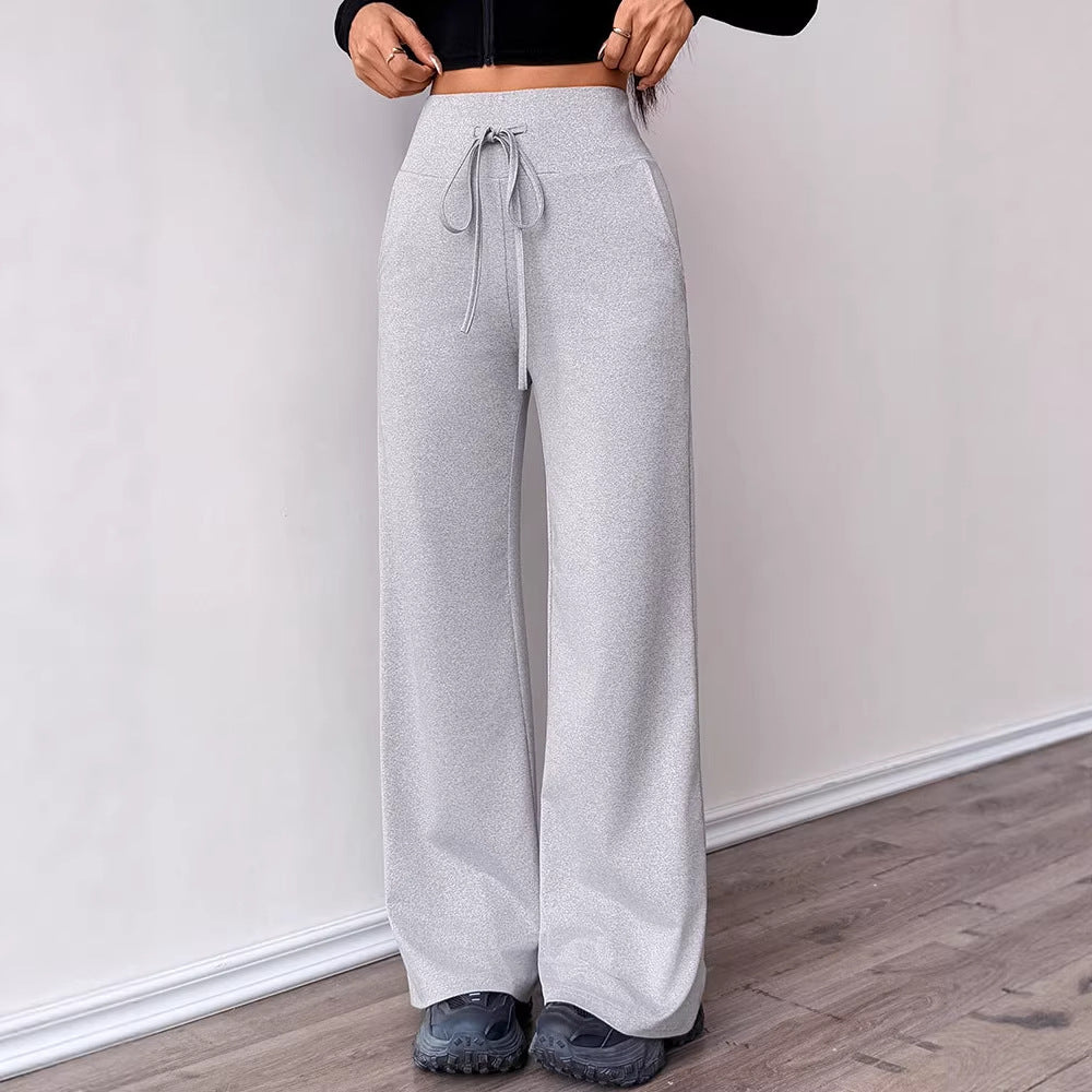 Damen Bequeme Sporthose mit hoher Taille und Kordelzug Drune