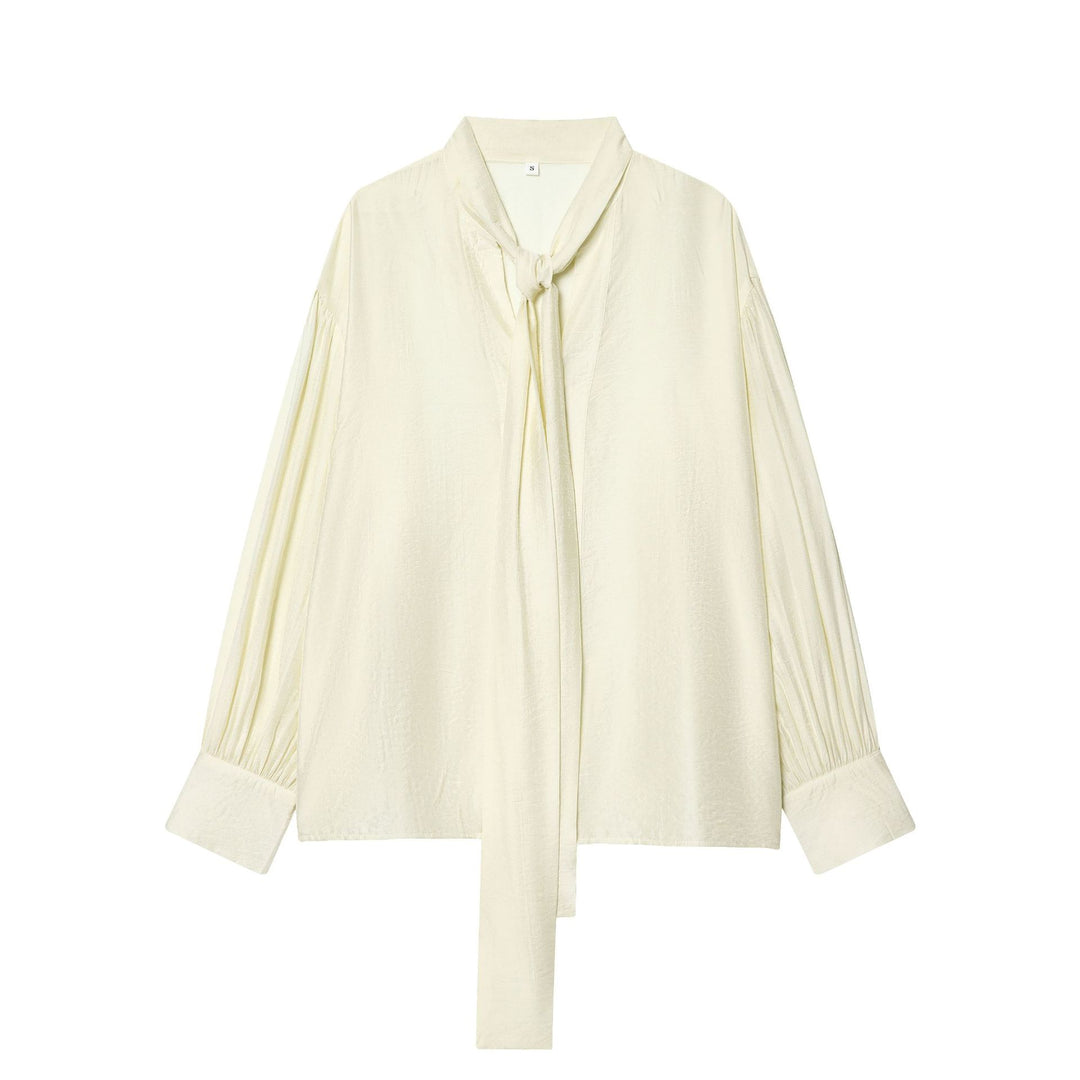 Damen nan gepunktete Bindeschal-Bluse mit V-Ausschnitt, Knotenband und legerem Fall Drune