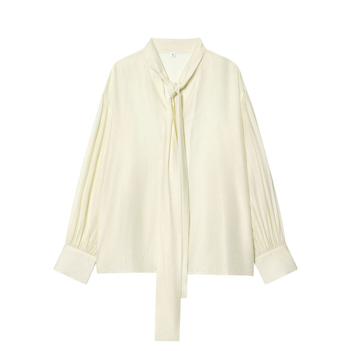 Damen nan gepunktete Bindeschal-Bluse mit V-Ausschnitt, Knotenband und legerem Fall Drune
