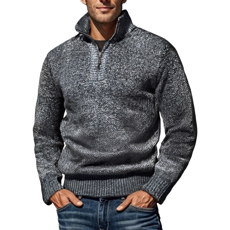 Herren nan grobgestrickter Strickpullover mit halbem Reißverschluss und hohem Stehkragen Drune