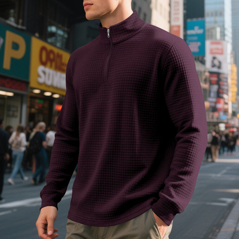 Herren Stepp-Quarter-Zip-Pullover mit Karomuster und Stehkragen Drune