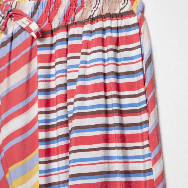 Damen Weite Palazzo‑Hose mit elastischem Bund, Tunnelzug und gestreiftem Patchwork‑Print Drune