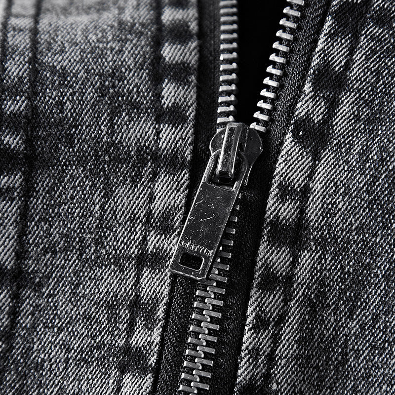 Herren Denim-Utility-Blouson mit hochschließendem Stehkragen und Zipper-Taschen Drune