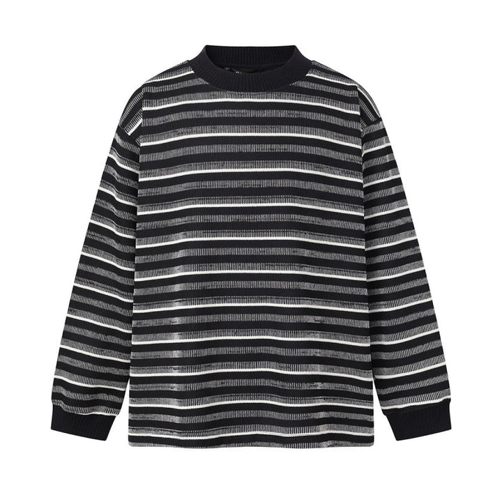 Unisex Locker geschnittener Strukturstrick-Pullover mit Rundhals und maritimen Streifen Drune