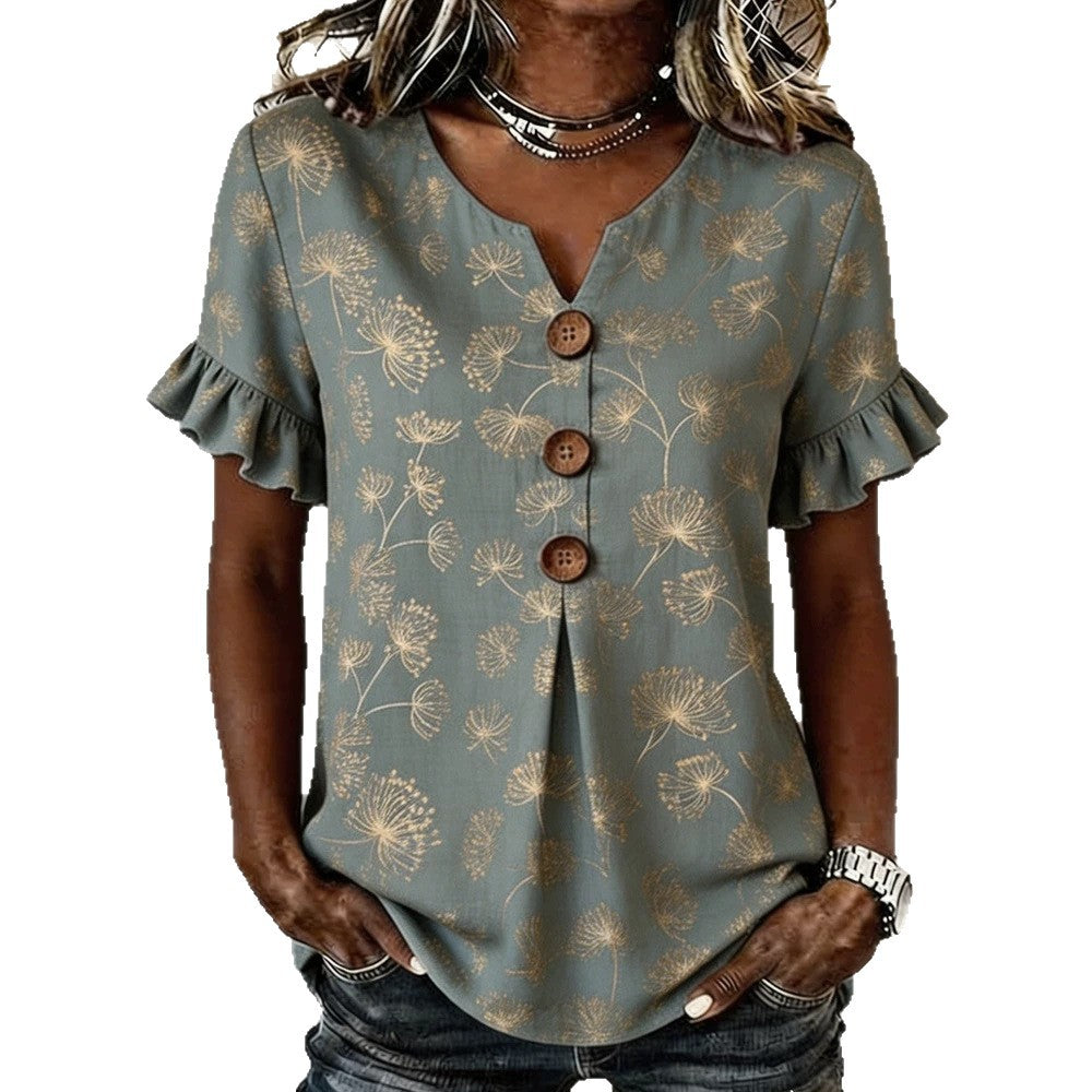Damen Bluse mit Rüschendetails und Knopfverschluss Drune