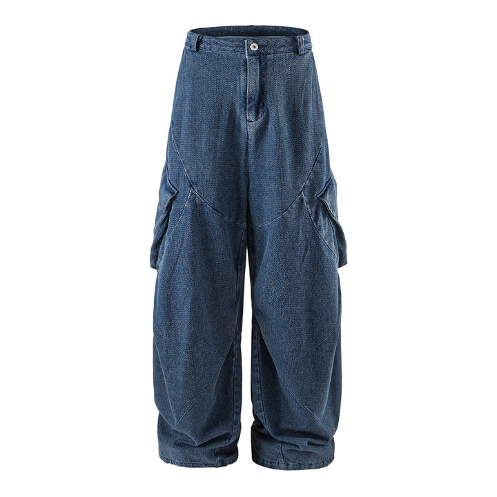 Damen Weite Cargo-Jeanshose mit hoher Taille, markanten Teilnähten und dekorativen Taschen Drune