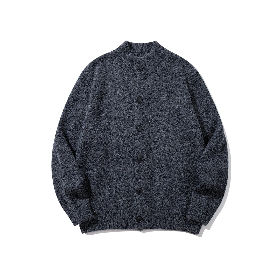 Unisex Grobgestrickte Bouclé-Cardigan mit Stehkragen und Knopfleiste Drune