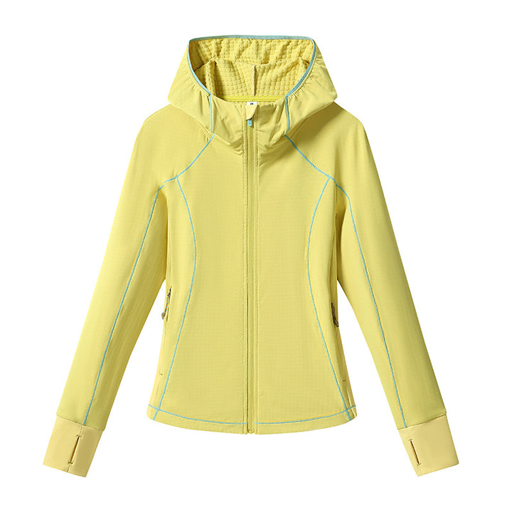 Damen Leichte Softshell-Kapuzenjacke mit ergonomischen Kontrastnähten und Daumenloch Drune