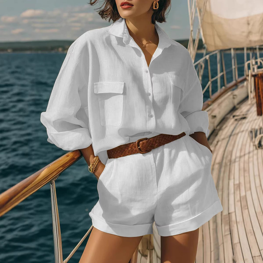 Damen Luftiges Kurzarm-Hemd und Shorts-Set Drune