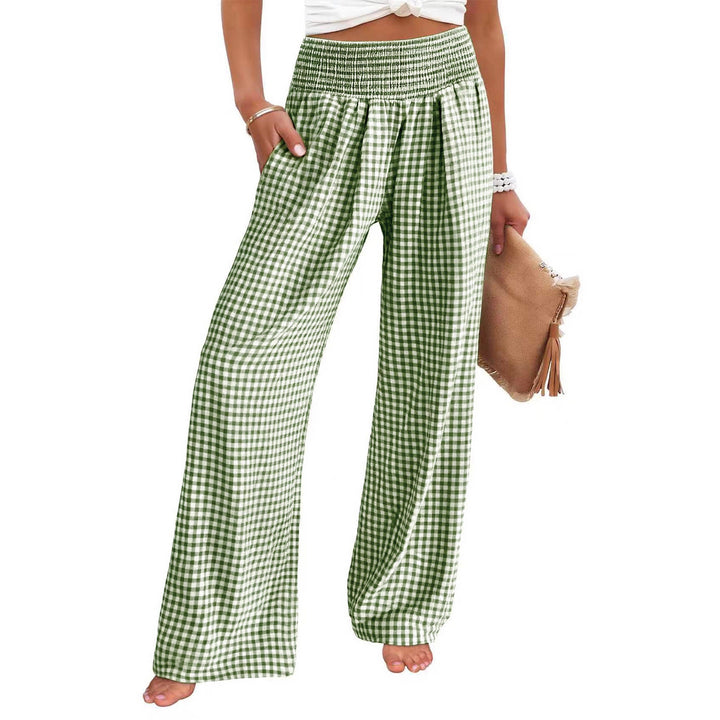 Damen Leichte Palazzo‑Hose mit Smokbund, weitem Bein und Karo‑Print Drune
