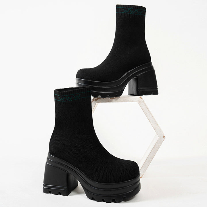 Damen Chunky High-Top Stiefel mit rutschfester Sohle und elastischem Obermaterial Drune