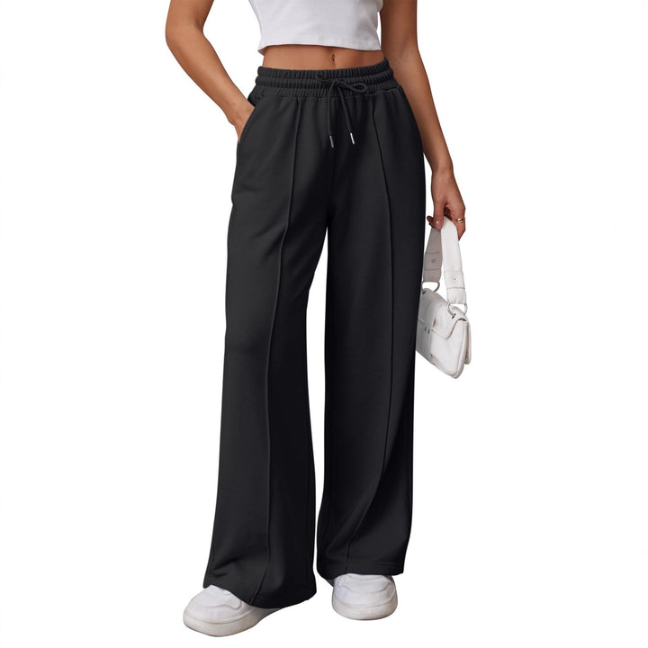 Damen nan High-Waist Relax-Freizeithose mit doppeltem Rippbund, sichtbarer Bügelfalte und weitem Bein Drune