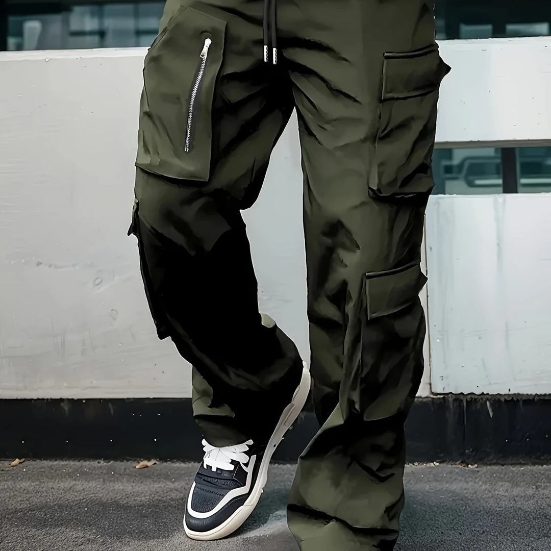 Herren Weite Cargo-Jogginghose mit multifunktionalen Taschen, Reißverschlussdetail und Kordelzugbund Drune