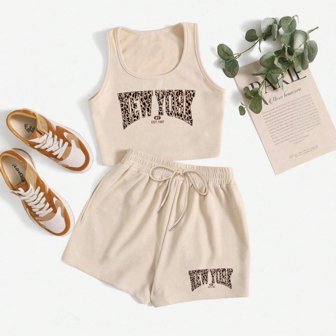 Damen Sportliches Zweiteiler Set mit Top und Shorts Drune