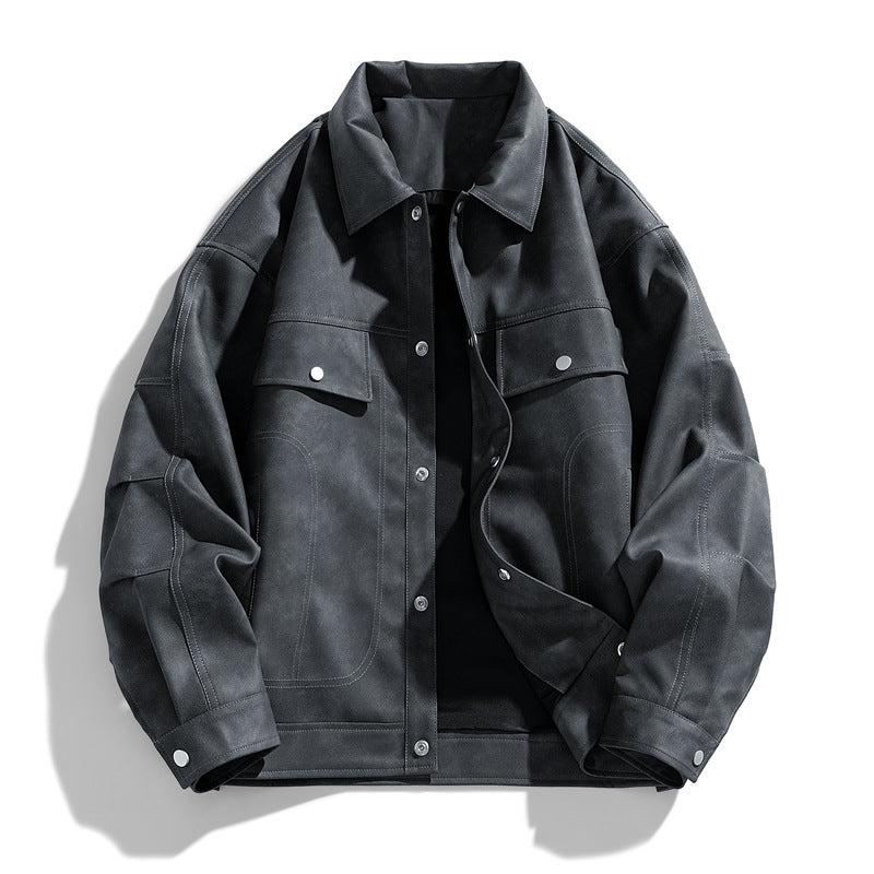Men's  suede-effect relaxed trucker jacket with topstitch detailing Drune