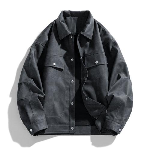 Men's  suede-effect relaxed trucker jacket with topstitch detailing Drune