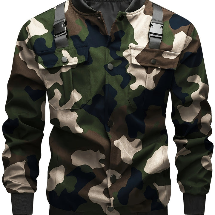 Herren Camouflage-Bomberjacke im Utility-Stil mit Brusttaschen, Schultergurten und Rippbündchen Drune