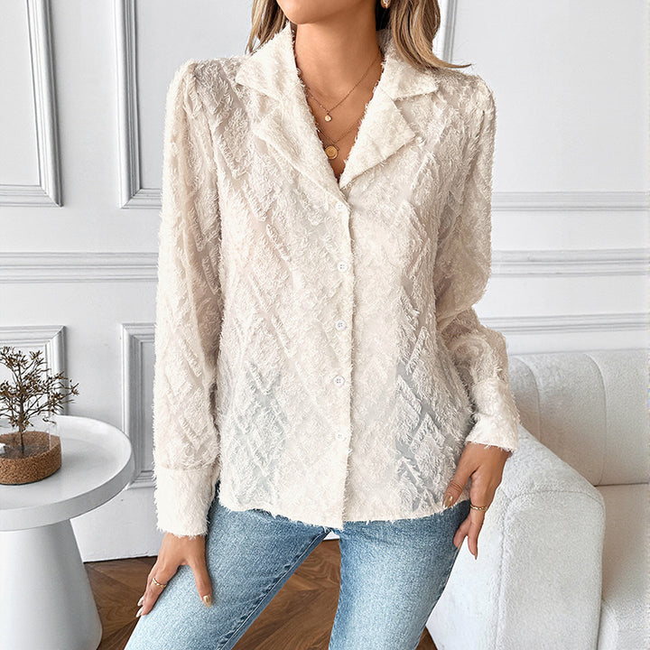 Damen Verspielte Bluse mit strukturiertem Stoff Drune