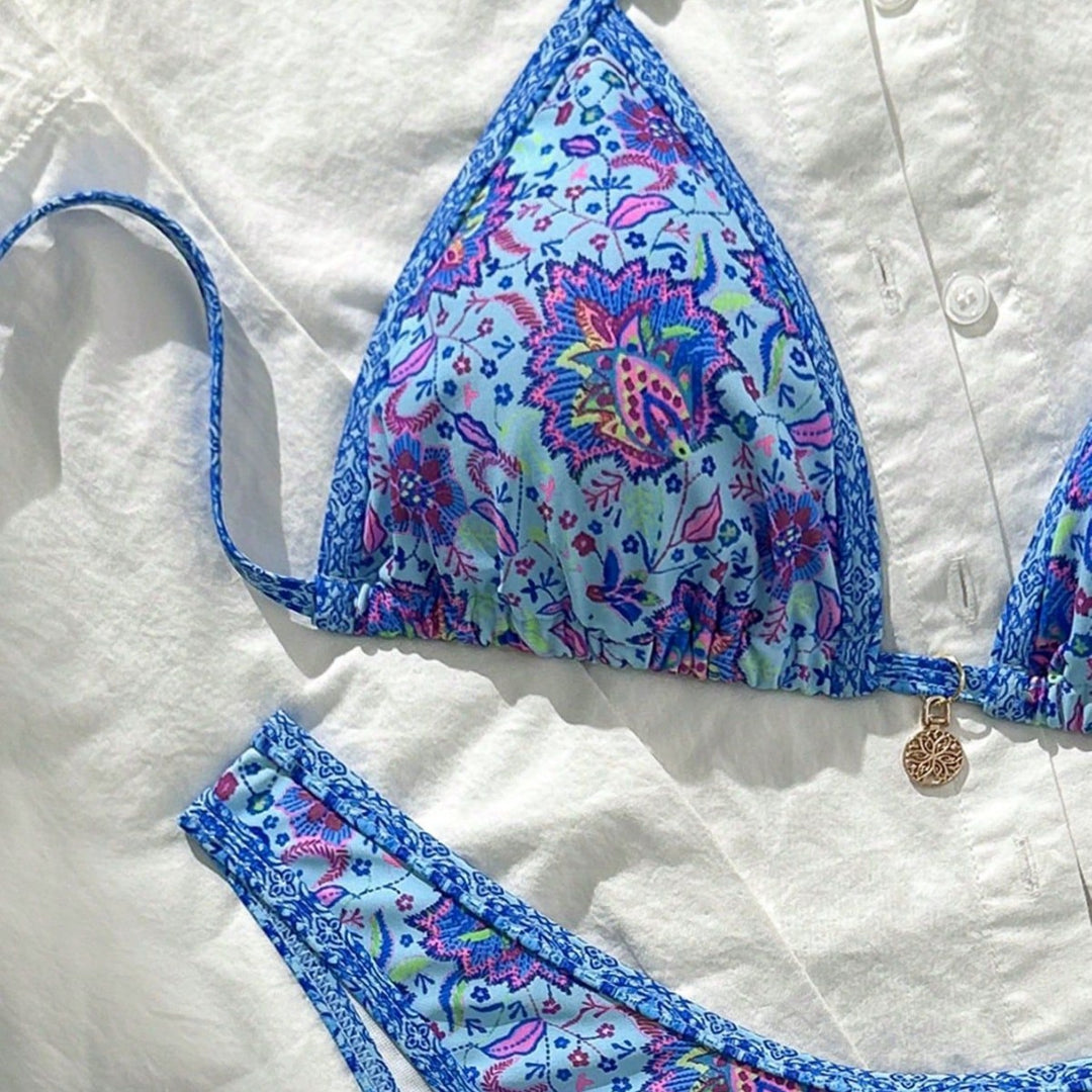 Damen Triangel-Bikini mit lebhaftem Blumenmuster Drune