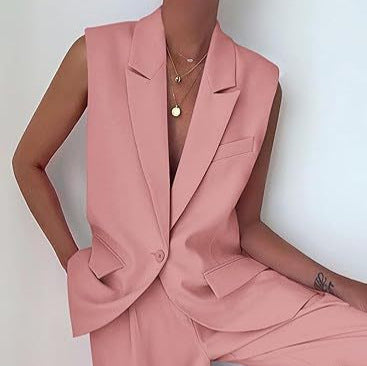Damen ärmelloses Blazer-Set mit weit geschnittenen Hosen Drune