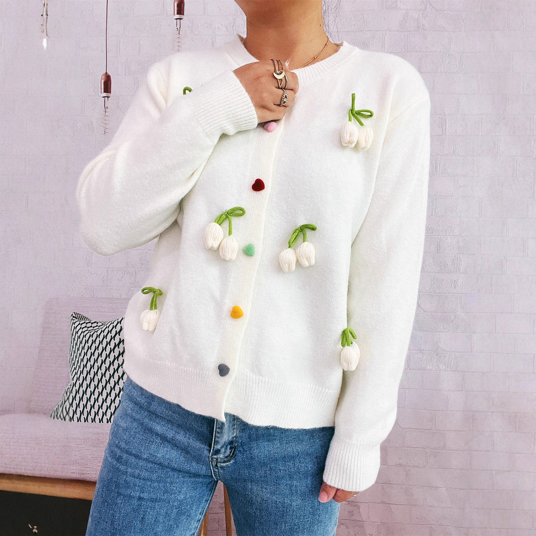 Damen Strickjacke mit fröhlichen Blumenapplikationen Drune