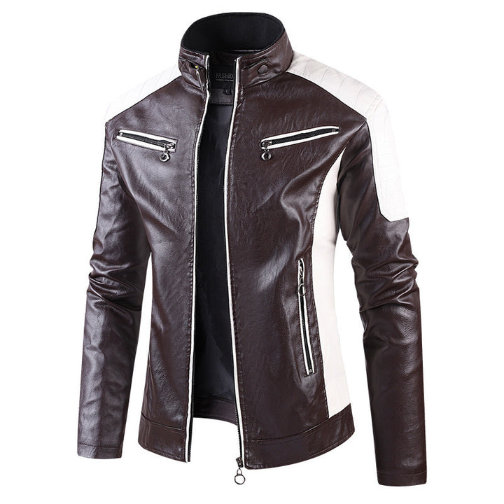 Herren Sportliche Kunstlederjacke mit hohem Kragen Drune