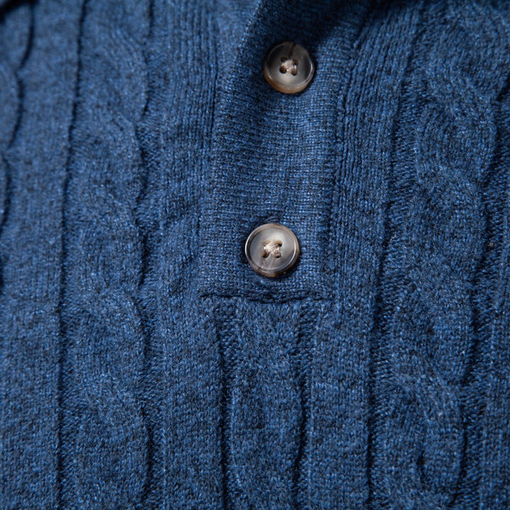 Herren Feinstrick-Polo mit Zopfmuster und Kragen Drune