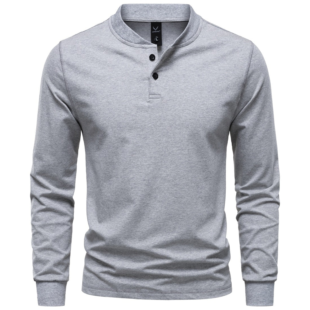 Herren Langarm-Henleyshirt mit Stehkragen und zweifacher Knopfleiste, Slim Fit, Baumwoll-Mix Drune