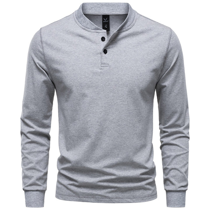 Herren Langarm-Henleyshirt mit Stehkragen und zweifacher Knopfleiste, Slim Fit, Baumwoll-Mix Drune