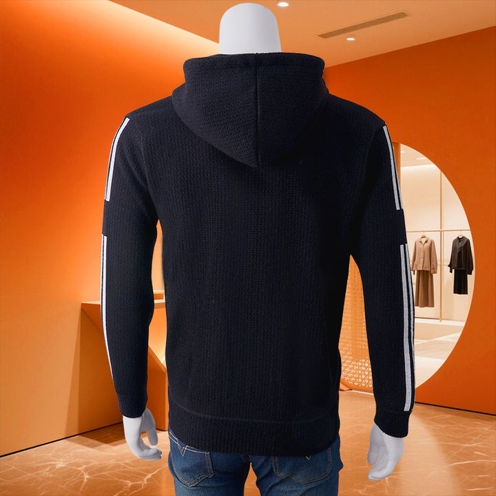 Herren Kapuzen-Sweatjacke mit Reißverschluss, texturierter Strick, Seitentaschen und Kontraststreifen Drune