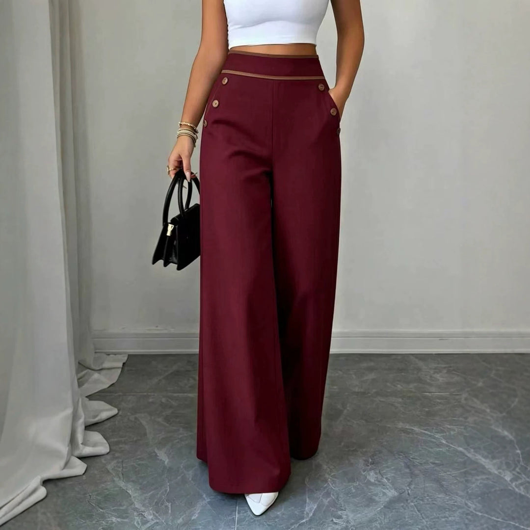 Damen Hochtaillierte Palazzo-Hose mit Zierknöpfen und weitem Bein Drune
