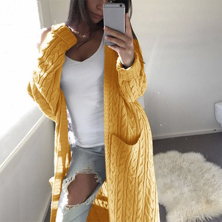 Damen Langer Oversize Zopfmuster-Strickcardigan mit Eingrifftaschen Drune