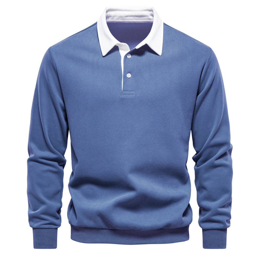 Herren Poloshirt Langarm Kontrastkragen