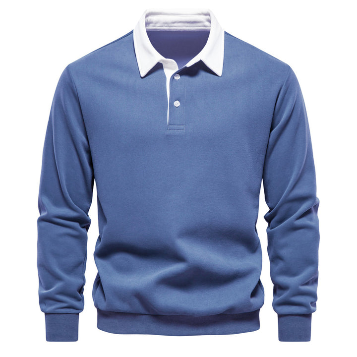 Herren Poloshirt Langarm Kontrastkragen
